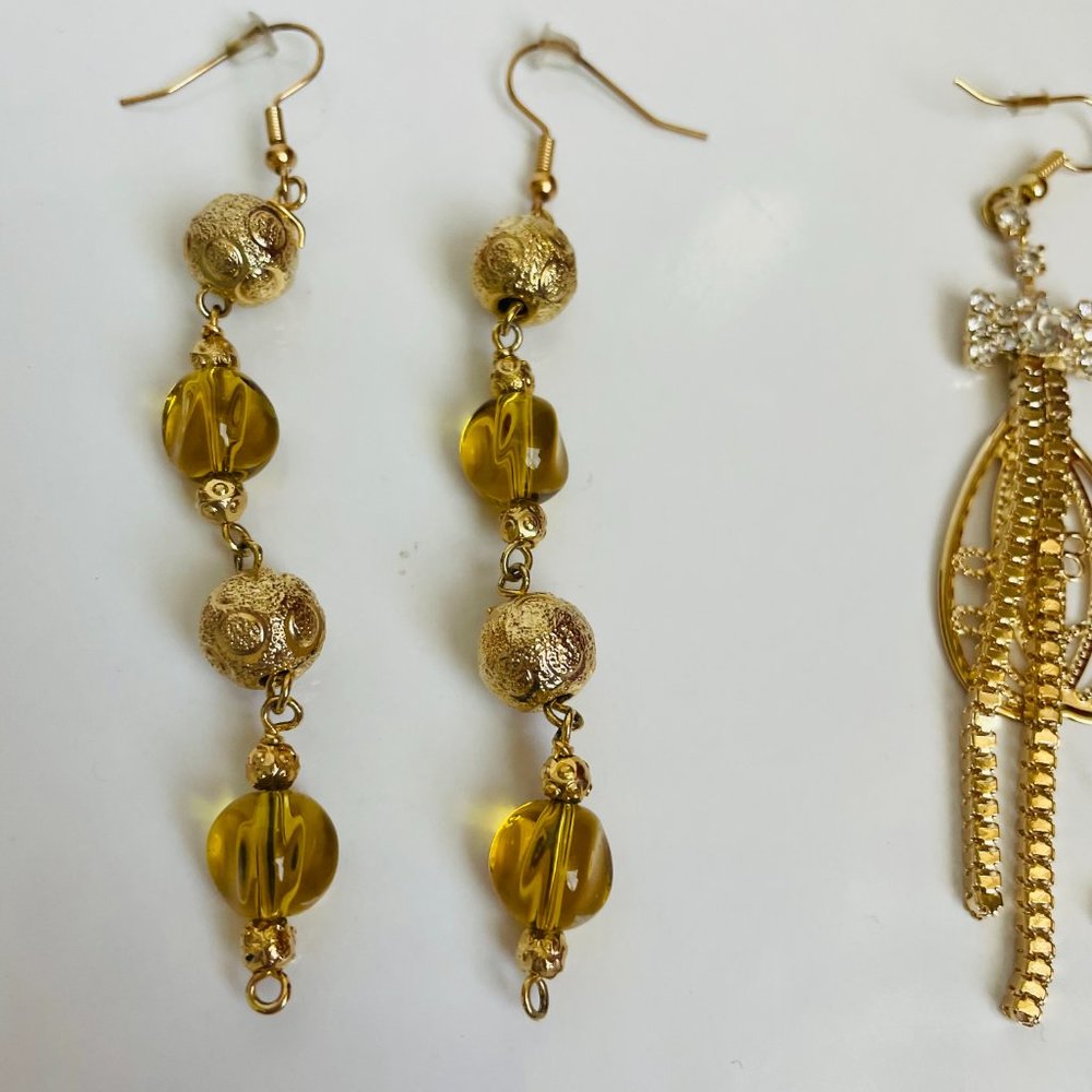 Boho Trendy Gold Long Drop Dangle Earrings 3 1/2-4” Lot of 2 Pairs NWOT - Picture 3 of 7